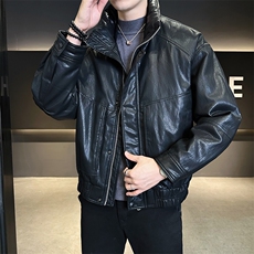 90新标2025pu蛋白皮立领加厚保暖宽松休闲羽绒服外套5886-P315，男装羽绒服，电商A413