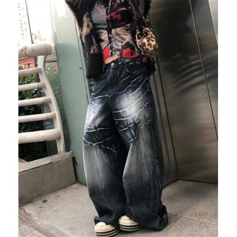 美式高街扎染阔腿牛仔裤男女bf慵懒风夏季薄款拖地长裤NA278,男装牛仔裤,星座1116A（原606A-3）