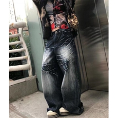 美式高街扎染阔腿牛仔裤男女bf慵懒风夏季薄款拖地长裤NA278，男装牛仔裤，星座1116A（原606A-3）