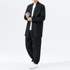 2165^风加绒加厚外套改良汉服亚麻道袍棉麻开衫保暖道袍披风，男装棉衣，钱塘777(原3023)