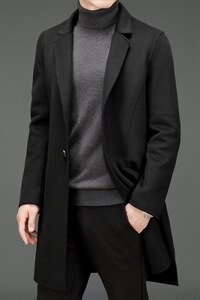 MJ2112秋冬男士中长款外套翻领休闲夹克双面尼外套大衣P255图片