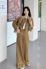 新款！大量！格子拼接工装阔腿裤两件套2C133-8975-P195-K268，女装套装/套裙，2C133