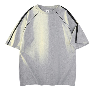 高品质二开240克宽松纯棉美式高街痞帅小V领设计短袖T恤特P23图片