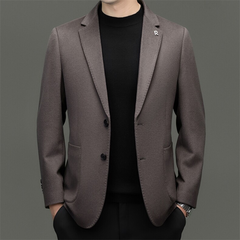 2025高端中年绵羊毛西服男秋款羊毛双面呢西服外套中老年西装,男装西服,钱塘723