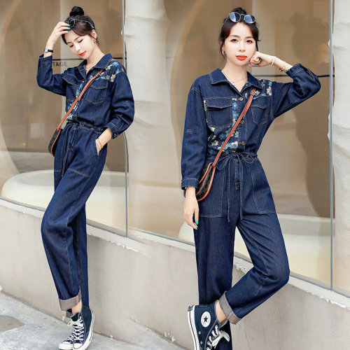 2021秋季时尚简约大方气质优雅收腰显瘦休闲修身百搭潮流连体裤，女装牛仔裤，秋水欣儿