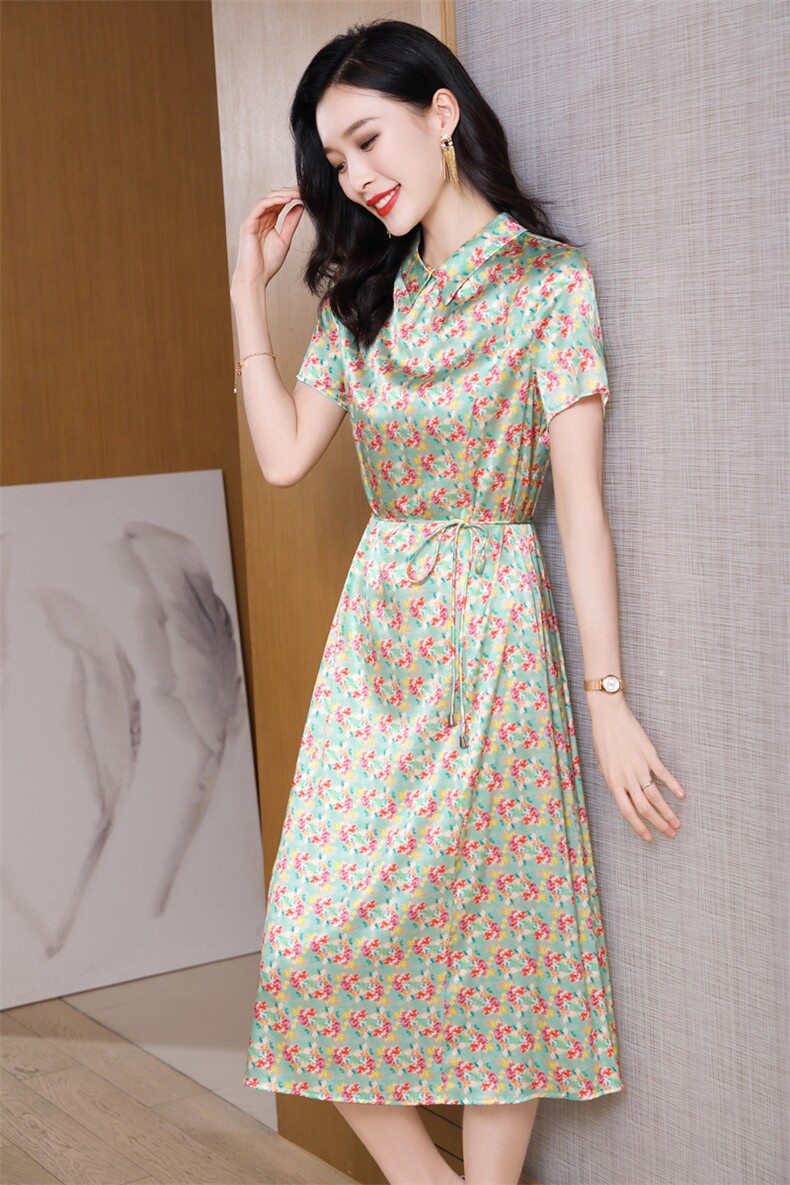 女装店新款POLO领宽松遮肚显瘦休闲中长款减龄洋气连衣裙，女装连衣裙，阿舍尔精品