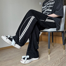 条纹拼接休闲裤男春季美式高街vibe小众宽松直筒长裤K6347-P38，男装休闲裤，星座512-2
