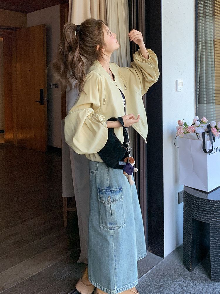 浅黄色休闲短外套女2025春季新款设计感超好看小个子百搭夹克上衣,女装短外套,浙宝192（原082）