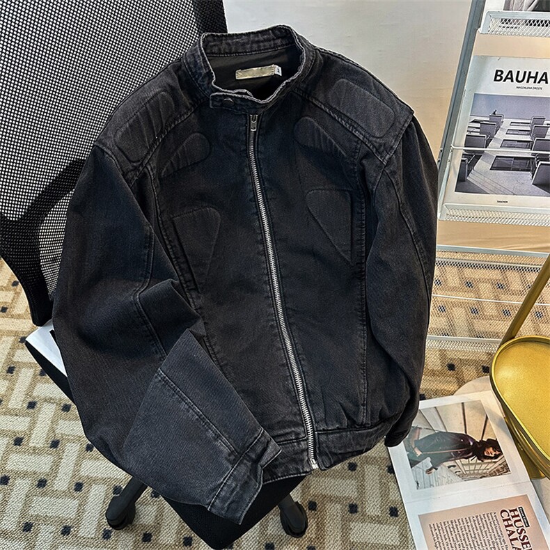 小众复古立领垫肩牛仔外套立体解构设计夹克机车服男JK08959-P78,男装夹克,星座308B-1