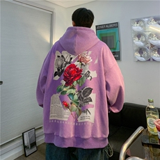 抖音品质美式复古玫瑰印花潮流宽松连帽卫衣JK23393特批53-控88，男装卫衣，星座605(原A050)