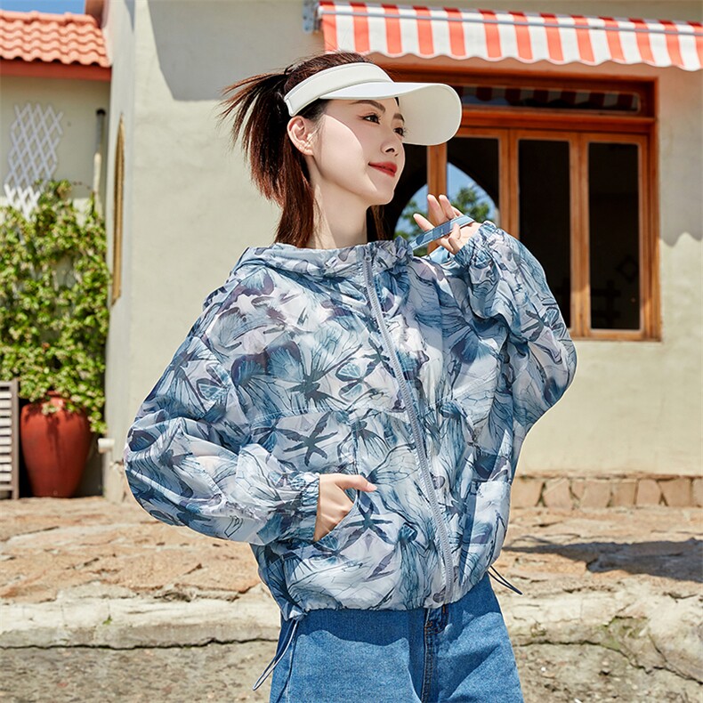 印花防晒衣女短款2025夏季新款透气百搭开衫小个子防晒服薄款外套，女装防晒衣，可可小西