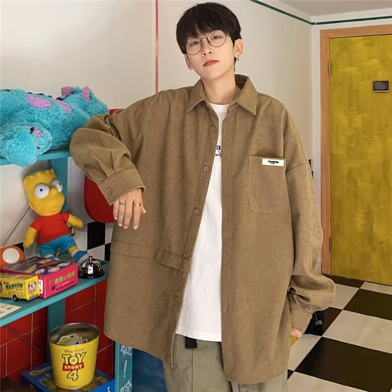 美式灯芯绒长袖衬衫男春秋季2026新款潮牌衬衣痞帅休闲高级感,男装衬衫,星座218-1（原230）