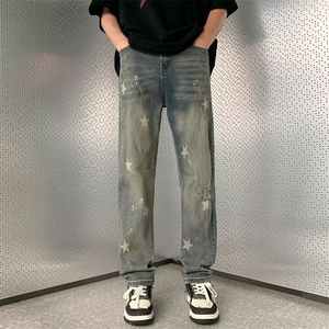 美式vibe裤子高街水洗牛仔裤男设计感小众拉链裤N756P58图片