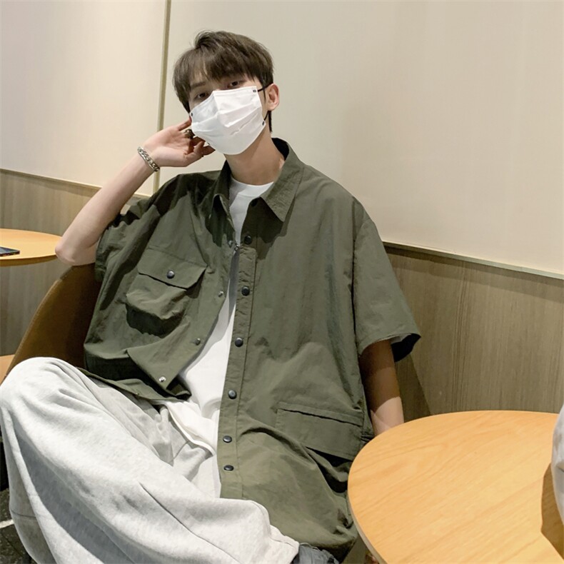 S001-P35日系复古口袋工装短袖衬衫,男装衬衫,星座1501-1
