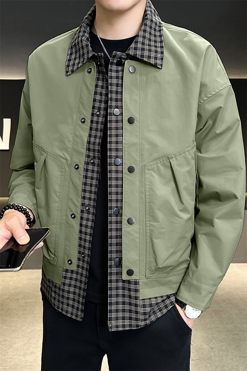 淘系男士高端格子拼接假两件工装夹克外套A329-JK2416-P90,男装夹克,电商A329