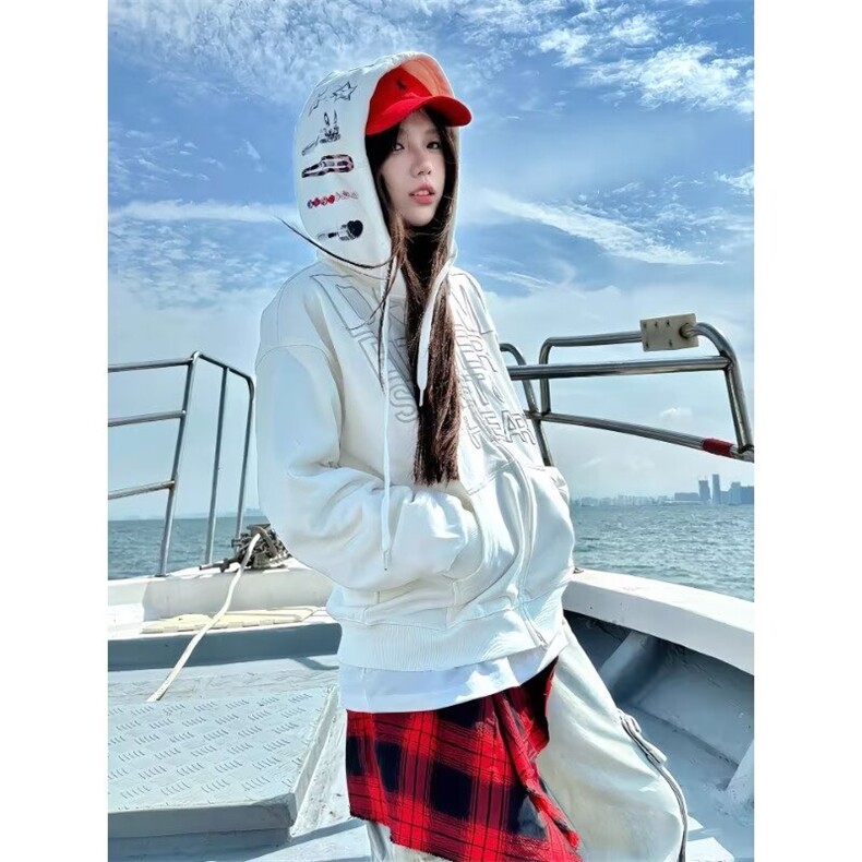秋季美式复古开衫卫衣男女2025新款宽松外套高街设计感印花上衣,女装短外套,星座506A
