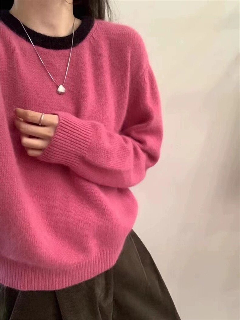 春秋韩版羊毛衫女套头圆领短款宽松百搭打底衫毛衣,女装羊毛衫,恩泰羊绒