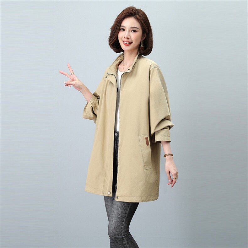 2025秋新品上新简约休闲款宽松型中长款立领款纯色风衣外套848款，女装风衣，秋牧寒烟