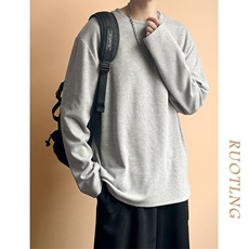 秋冬磨毛长袖T恤打底衫男宽松休闲圆领上衣A351-AT250802-P45，男装T恤，电商A351