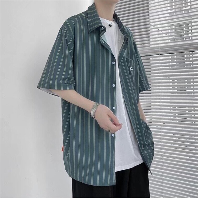冰丝短袖衬衫男夏季潮流条纹半袖衬衣痞帅薄外套C28,男装衬衫,星座1116A-1（原606A）