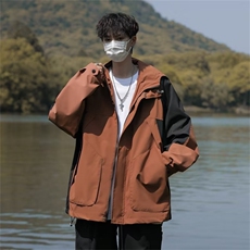 复古工装夹克男潮牌痞帅宽松拼接连帽夹棉冲锋衣FK62-P68夹棉88，男装夹克，星座1008-1
