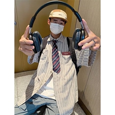 夏季新款日系复古小众翻领条纹短袖衬衫男女休闲宽松衬衣JQC02P33，男装衬衫，星座1116-2