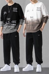 男士运动休闲套装2021新款韩版潮流秋季渐变卫衣两件套DF156TP90图片