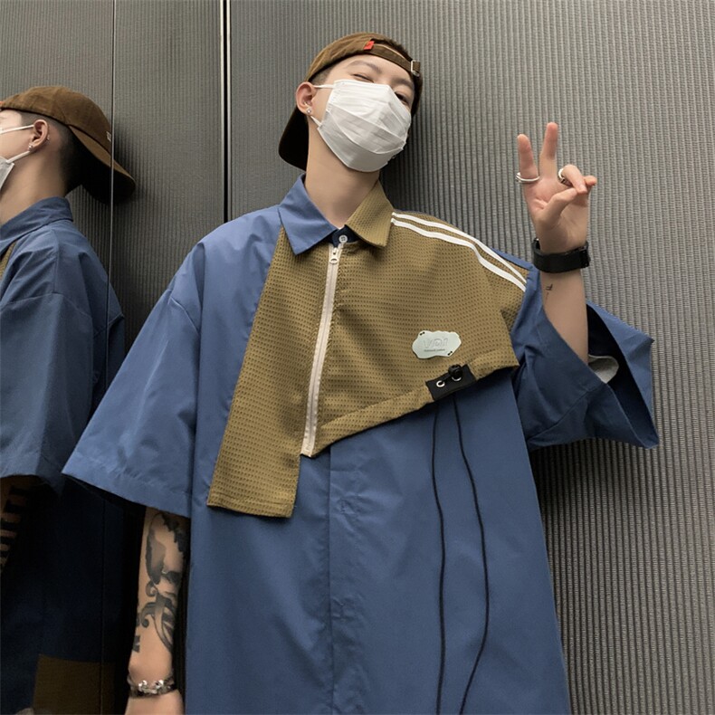 S103-P40日系复古设计感假两件衬衫,男装衬衫,星座1501-1