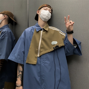 S103-P40日系复古设计感假两件衬衫图片
