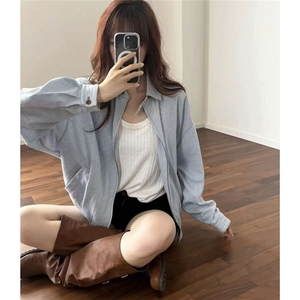 条纹衬衫夹克男女秋季潮牌短款翻领高级感外套JK47-P67图片
