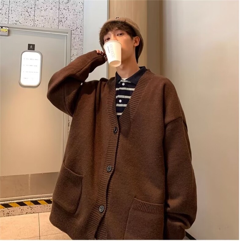 美式潮流V领开衫毛衣男秋冬季日系慵懒风针织衫线衣外套M31/P54,男装针织衫/毛衣,星座506