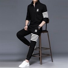 男士刺绣卫衣套装春秋季两件套翻领套头商务休闲服中年运动套装，男装休闲套装，电商B212（原钱塘6029）