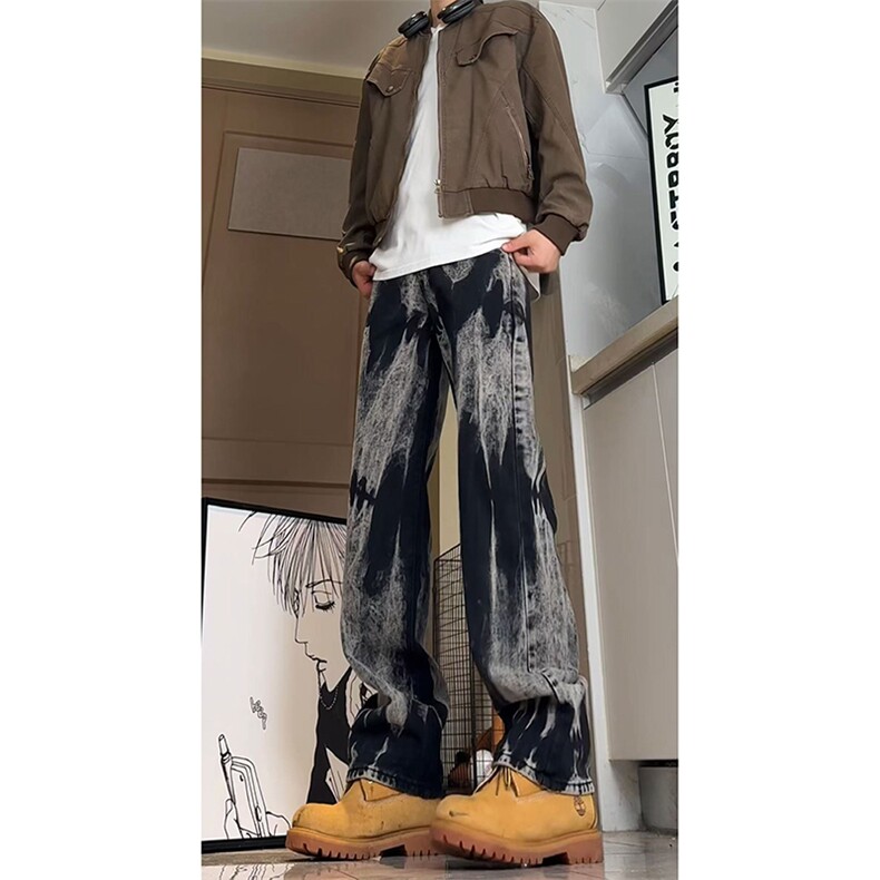 美式高街vibe小众扎染直筒牛仔裤货号K668P60,男装牛仔裤,电商A063