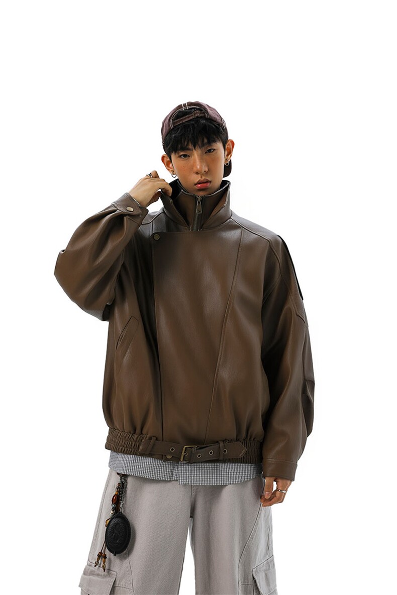 荔枝纹高端双层领廓形设计大码M-5XL机车皮衣男JK78095P128控178,男装皮衣,星座226-1