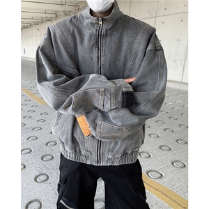 倒装贴标牛仔外套反穿主义设计感水洗工装牛仔夹克男J634-P80,板鞋搭配亚麻裤男图片