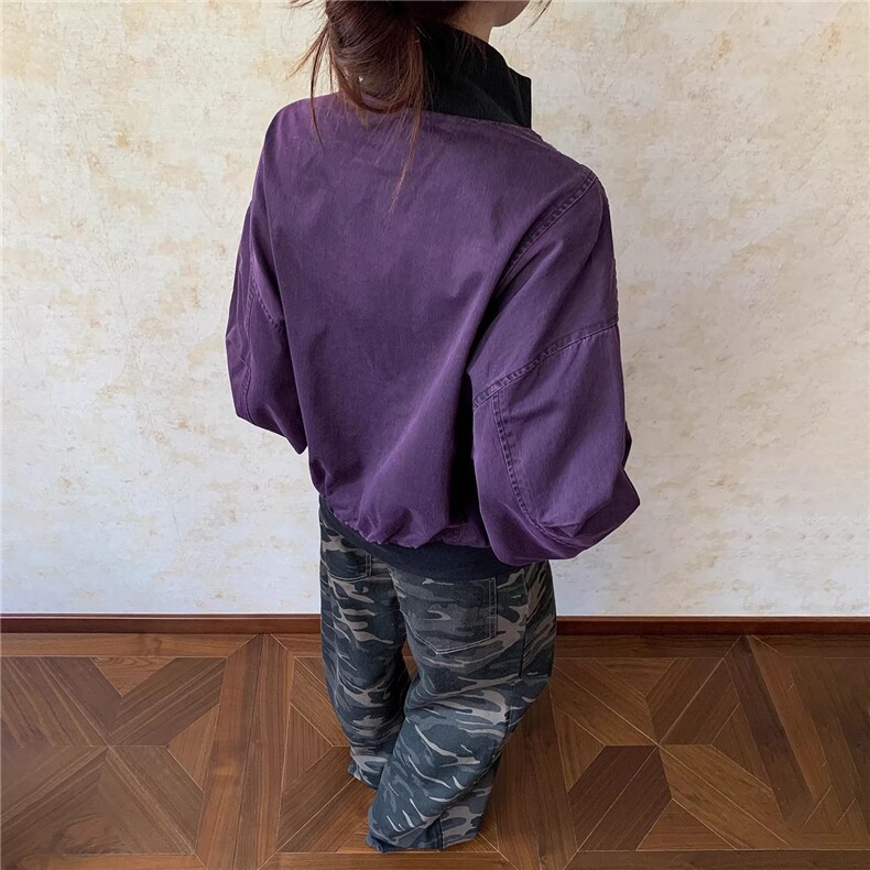 美式复古撞色立领飞行夹克男女cleanfit水洗短宽百搭外套,男装夹克,星座506A