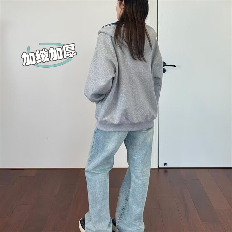 假两件连帽拼接加绒卫衣开衫男女宽松冬cleanfit休闲外套WB957,男装卫衣,星座1116A（原606A-3）