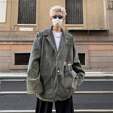 牛仔外套男秋冬季美式高街vibe宽松休闲水洗做旧潮牌痞帅西服夹克，男装夹克，星座505-2（原电商A260-1)