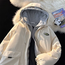 工装衣男假两件冬季加厚袄连帽服宽松潮牌情侣外套1237-p99，男装棉衣，星座1008