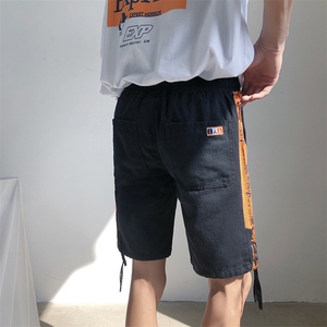 2021夏季新款港风宽松休闲短裤 拼接字母 男潮松紧五分裤D/图片