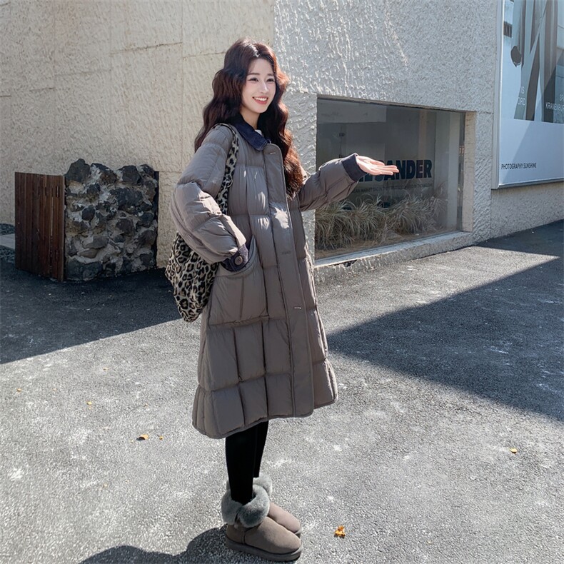新品灯芯绒翻领长款羽绒服50白鸭绒2C271-9578-P335-K468,女装羽绒服,2C271