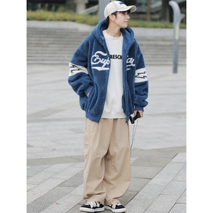 冬款青少年加绒加厚棉衣简约羊羔绒连帽外套男女 920-P110控价158图片