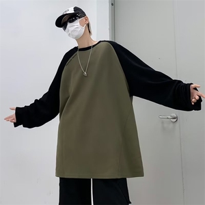 秋季新款套头卫衣男情侣拼接圆领长袖宽松T恤打底上衣WY825-P36图片