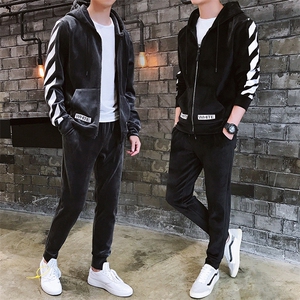 有报告金丝绒外套运动套装男连帽卫衣休闲装 DS161T图片