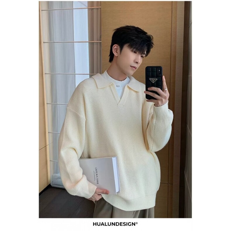 2025秋冬毛衣美式复古休闲慵懒风V领针织衫纯欲风-KS101-网络图，男装针织衫/毛衣，星座1002-2