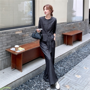 秋季阔腿裤马甲T恤衫时尚三件套女图片