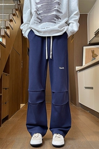 加绒休闲裤男冬季新款港风宽松华棉刺绣阔腿裤JR305-P55图片