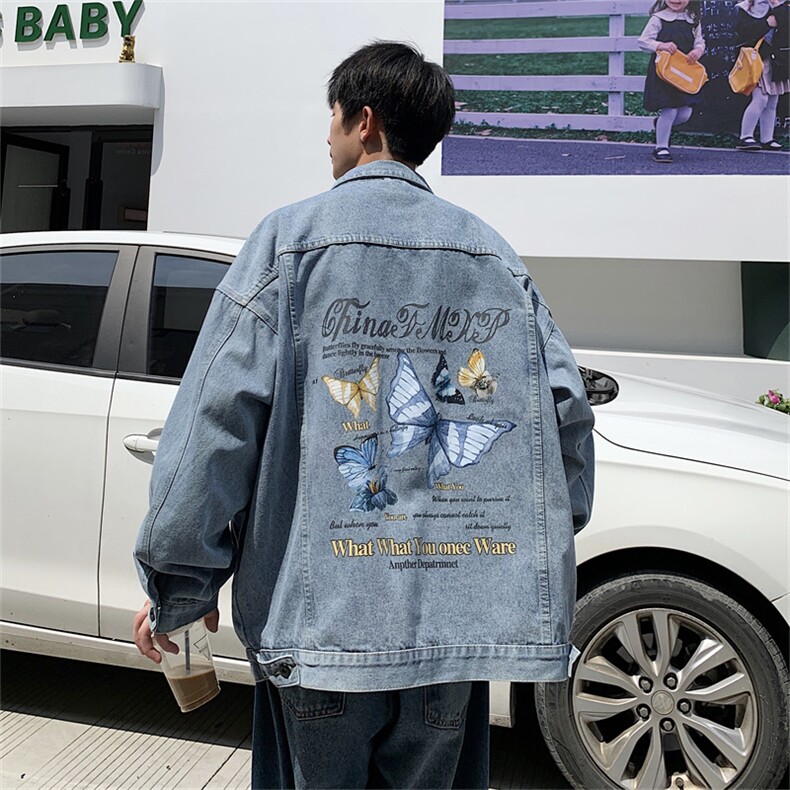 大货秋季蝴蝶印花复古高街牛仔夹克男潮流痞帅潮牌外套JK913-P88,男装工装外套,星座1103-3