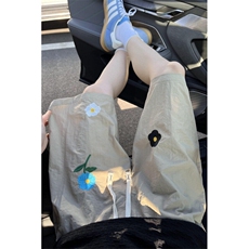 小花刺绣短裤男夏季薄款冰丝户外海边沙滩裤潮流运动过膝五分裤子，男装休闲裤，电商B220