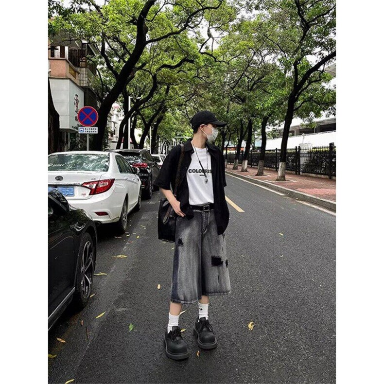 痞帅破洞牛仔短裤男夏季美式高街vibe宽松阔腿七分裤LM20677-p43,男装牛仔裤,星座1008
